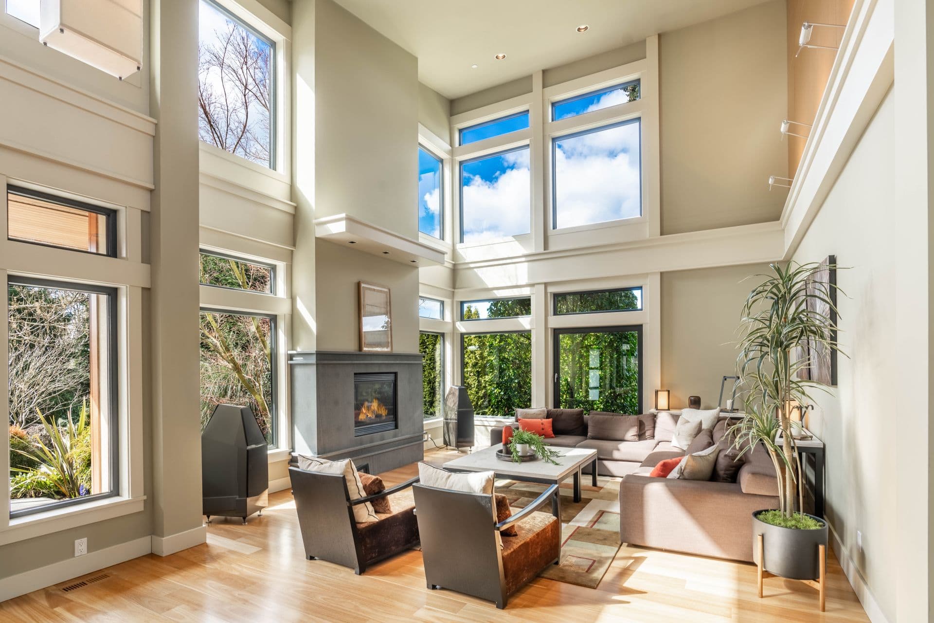 A bright living room flooded with daylight through freshly cleaned windows